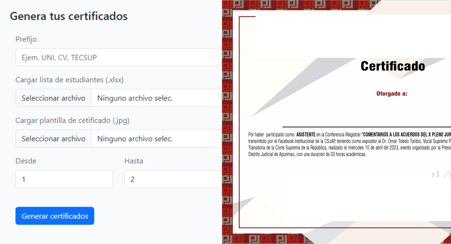 Generador de certificados - Julio Almiro